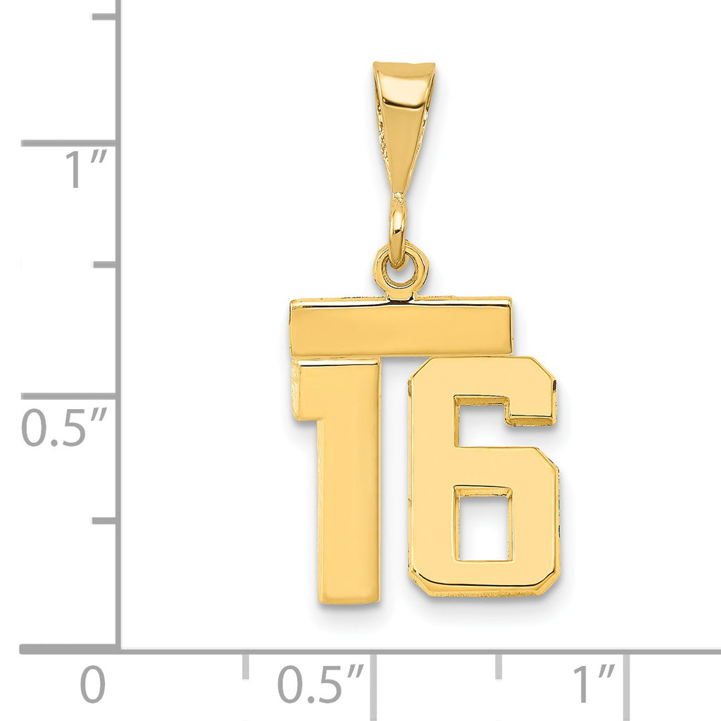 14K Small Polished Number 16 Charm