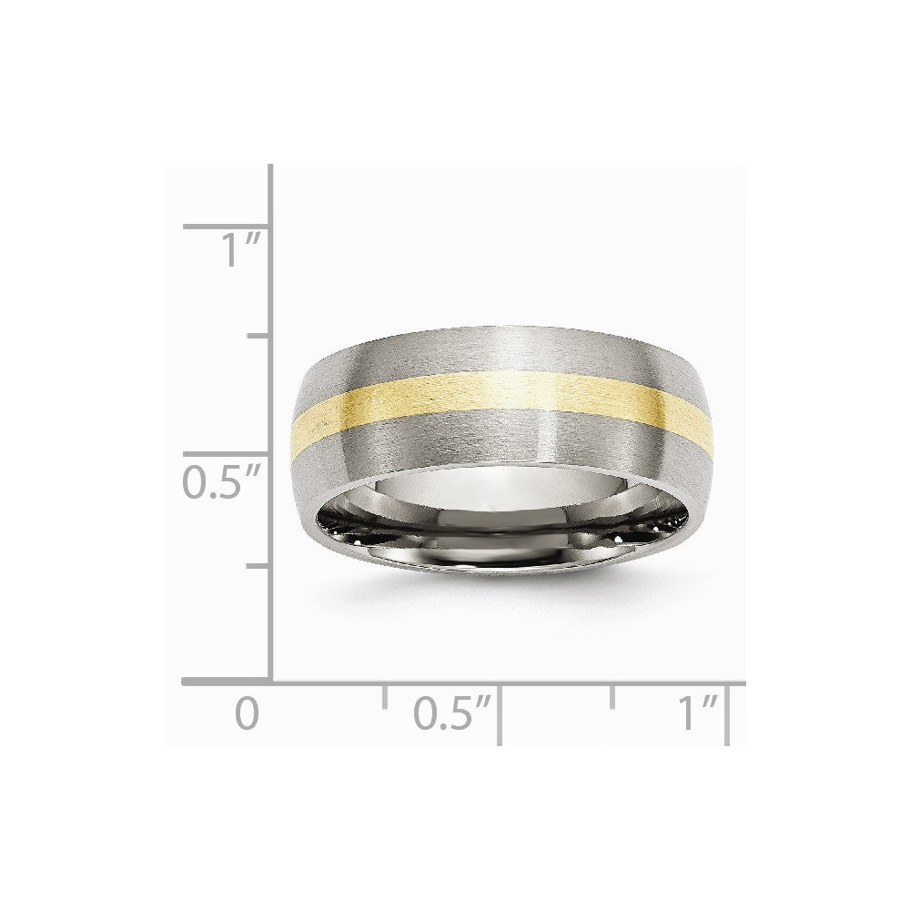 Stainless Steel 14k Yellow Inlay 8mm Brushed Band