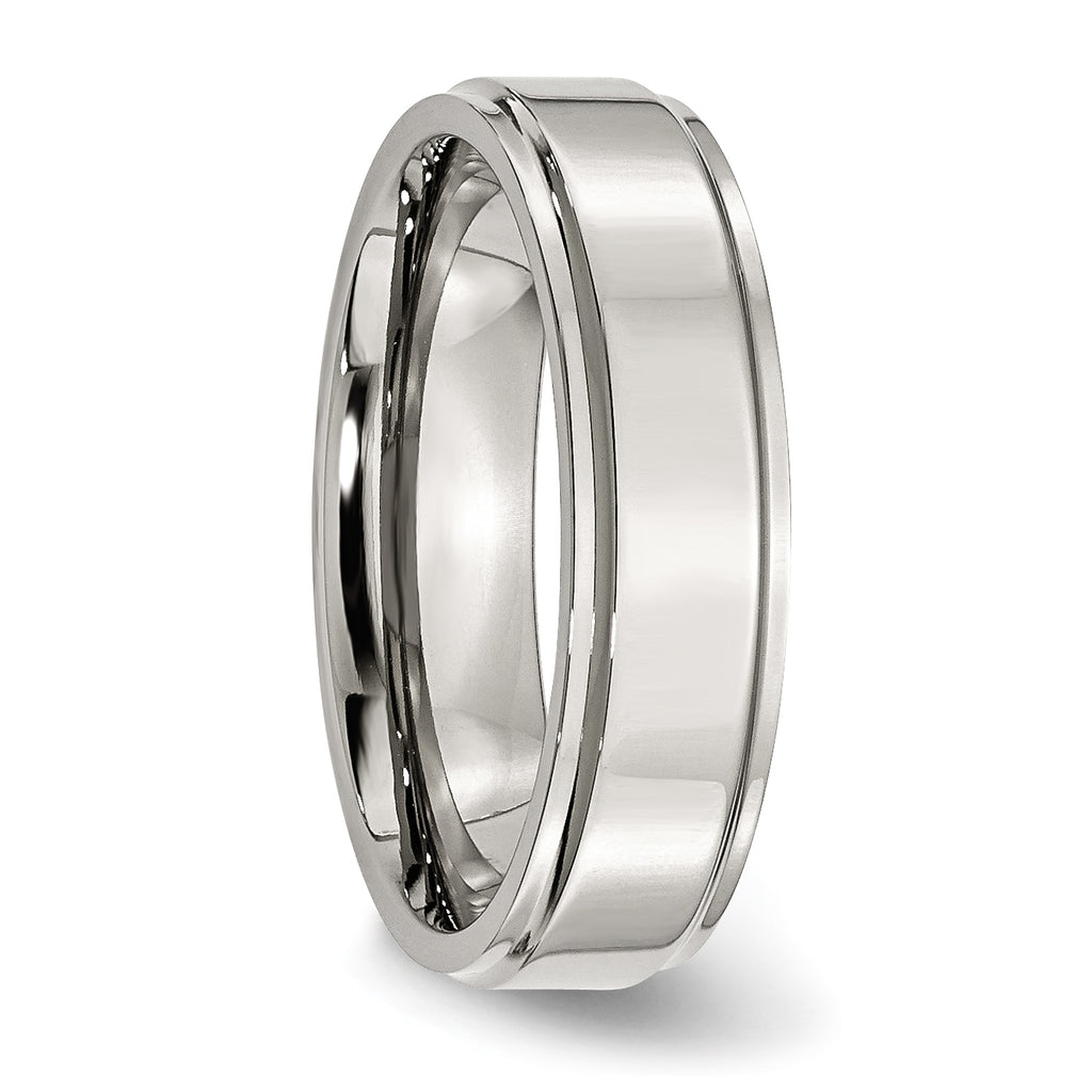 Ridged Edge Comfort-Fit Wedding Band in Stainless Steel, 6mm