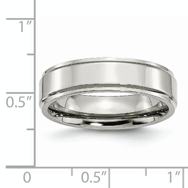 Ridged Edge Comfort-Fit Wedding Band in Stainless Steel, 6mm