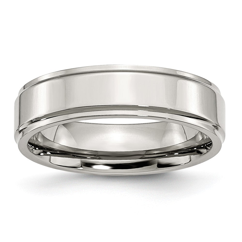 Ridged Edge Comfort-Fit Wedding Band in Stainless Steel, 6mm Main image