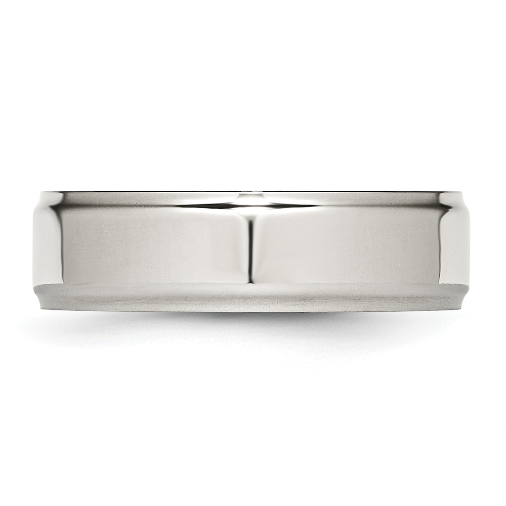 StainleSterling Silver Steel Polished 7mm Ridged Edge Band