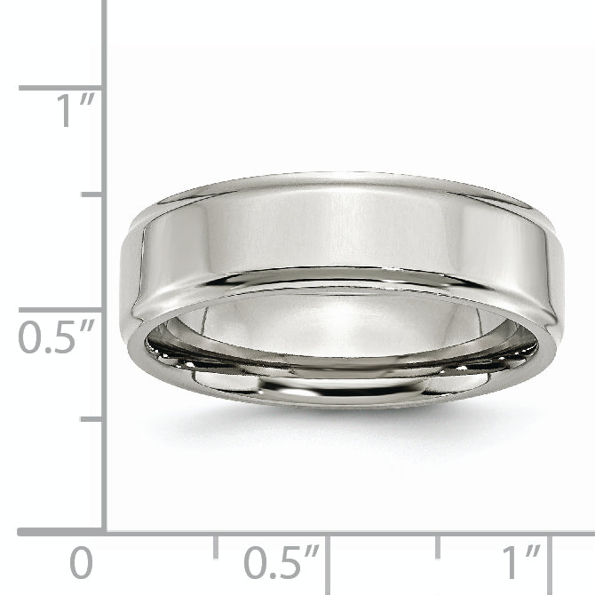 StainleSterling Silver Steel Polished 7mm Ridged Edge Band