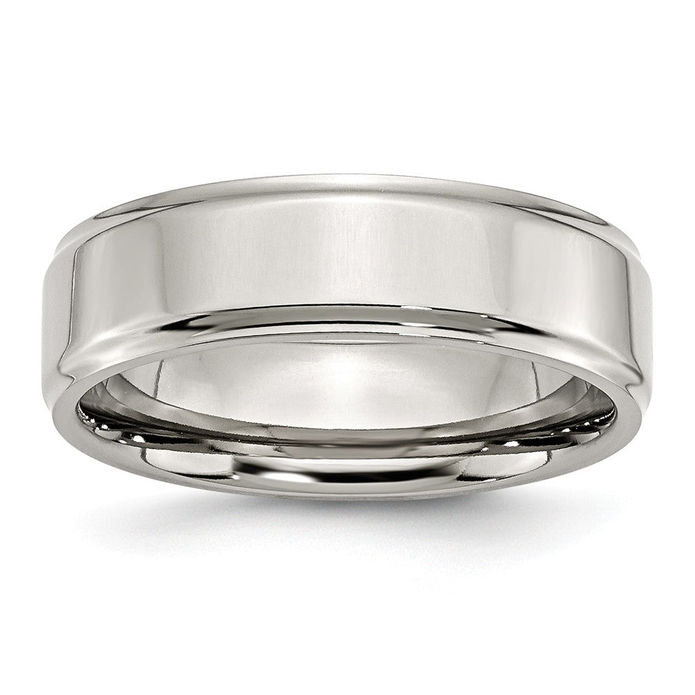 Sophia Jewelers Stainless Steel Ridged Edge Polished 7mm Engravable Wedding Band Main image