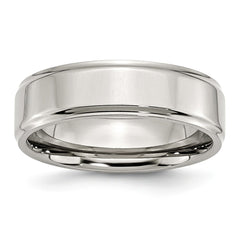 Sophia Jewelers Stainless Steel Ridged Edge Polished 7mm Engravable Wedding Band - 7 - 7