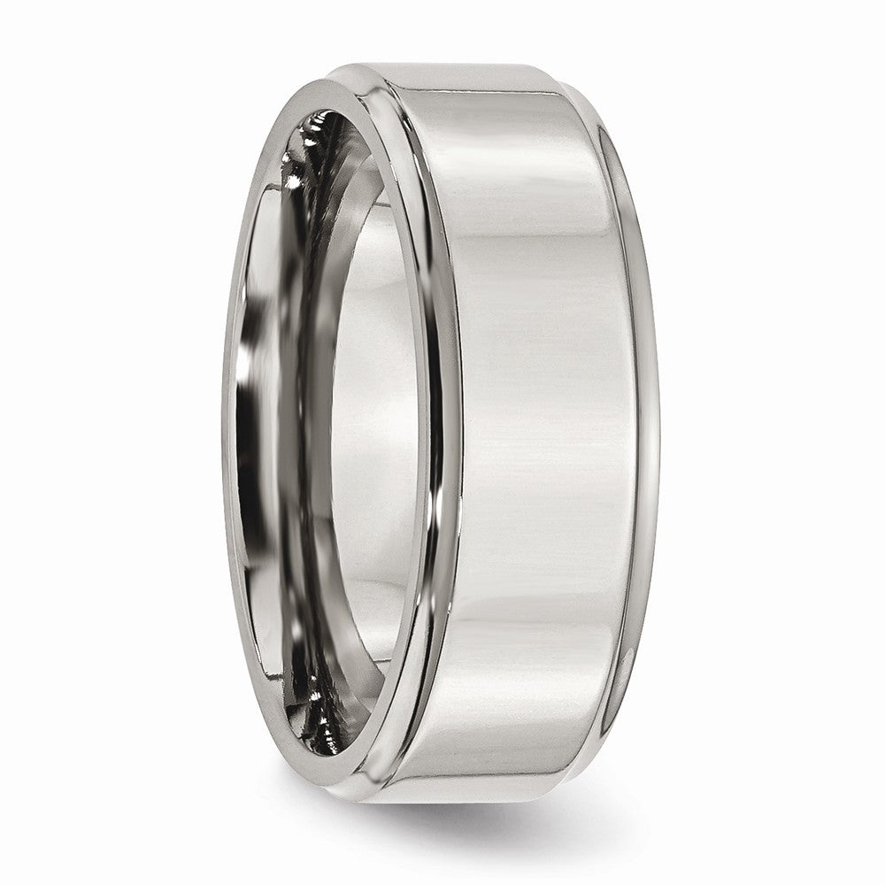 Stainless Steel 8mm Ridged Edge Polished Wedding Band Engravable - 8 - 8