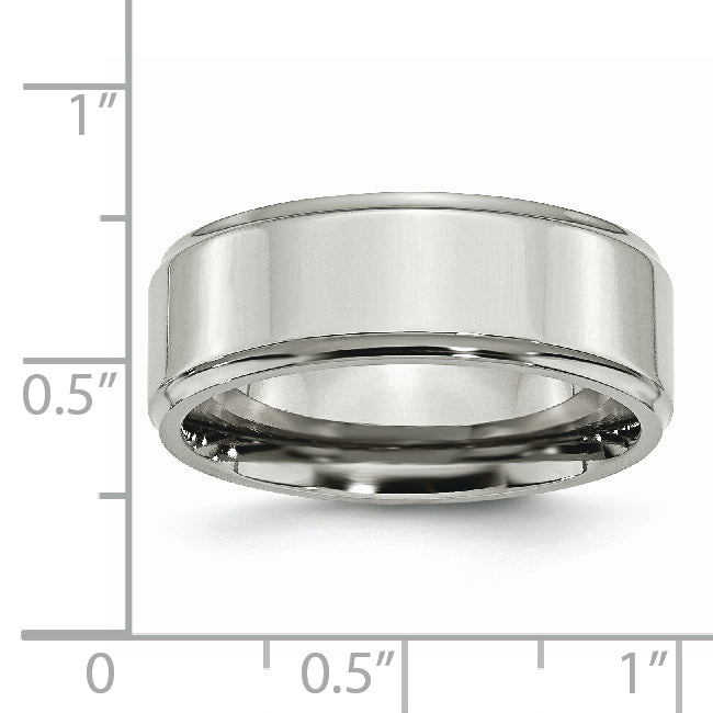 Ridged Edge Comfort-Fit Wedding Band in Stainless Steel, 8mm