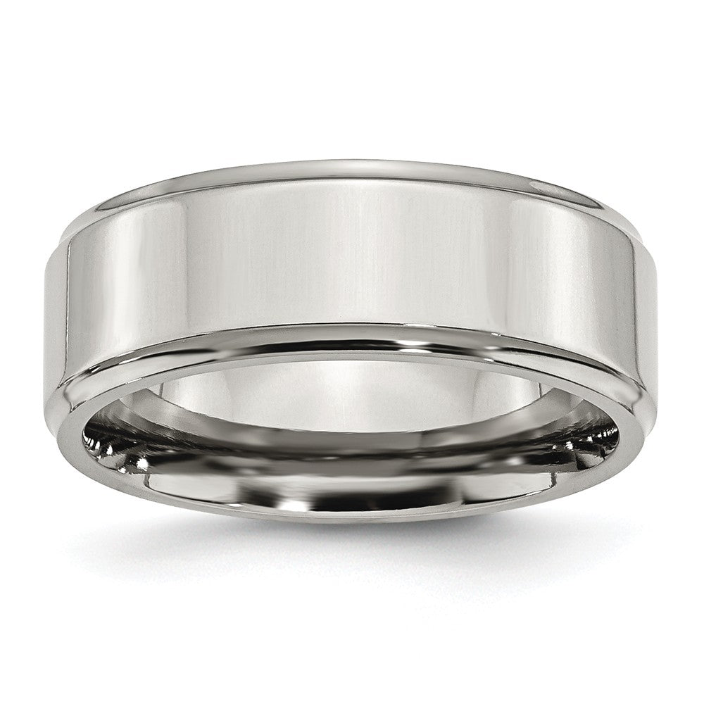 Stainless Steel 8mm Ridged Edge Polished Wedding Band Engravable - 8 - 8