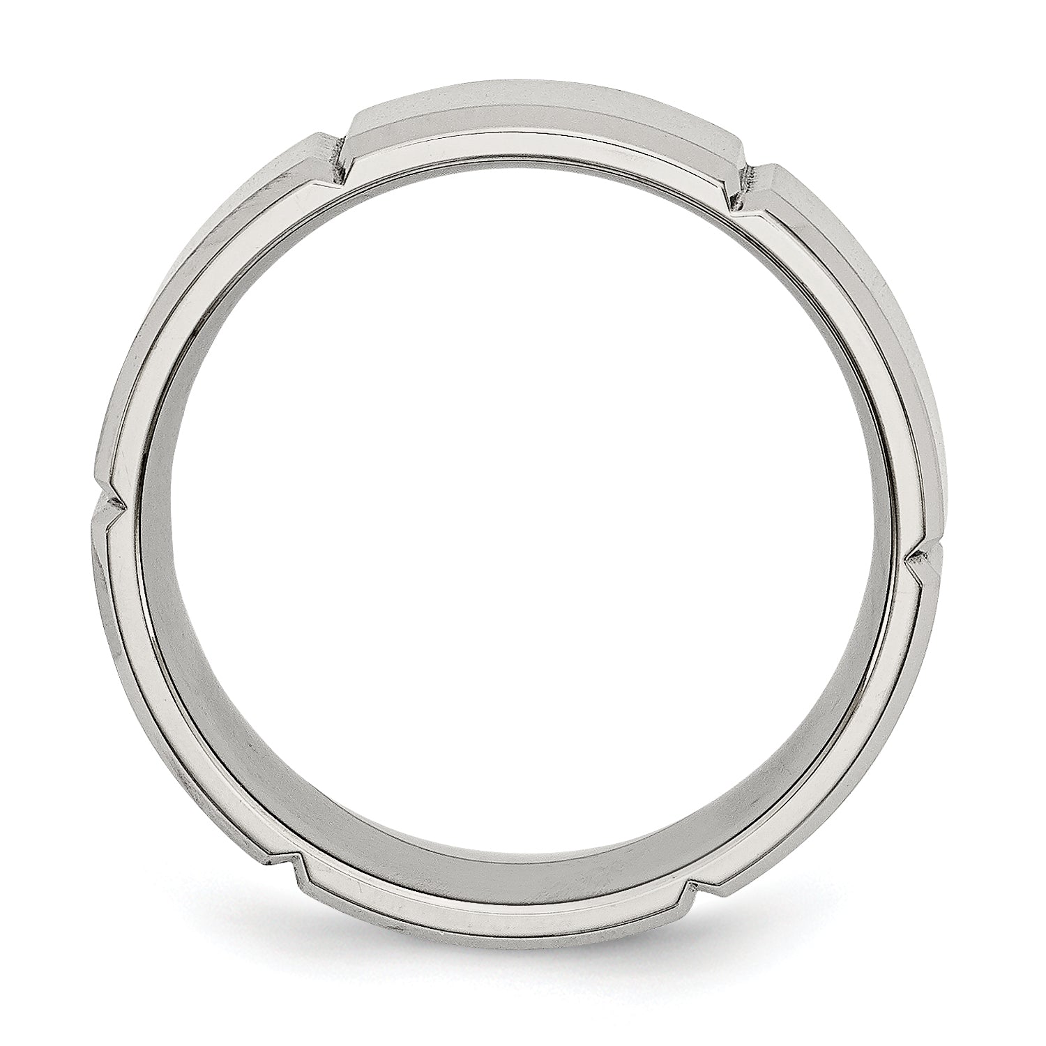 StainleSterling Silver Steel Brushed and Polished Grooved 8mm Beveled Edge Band Secondary image