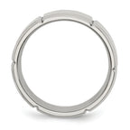StainleSterling Silver Steel Brushed and Polished Grooved 8mm Beveled Edge Band