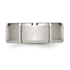 StainleSterling Silver Steel Brushed and Polished Grooved 8mm Beveled Edge Band
