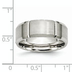 StainleSterling Silver Steel Brushed and Polished Grooved 8mm Beveled Edge Band
