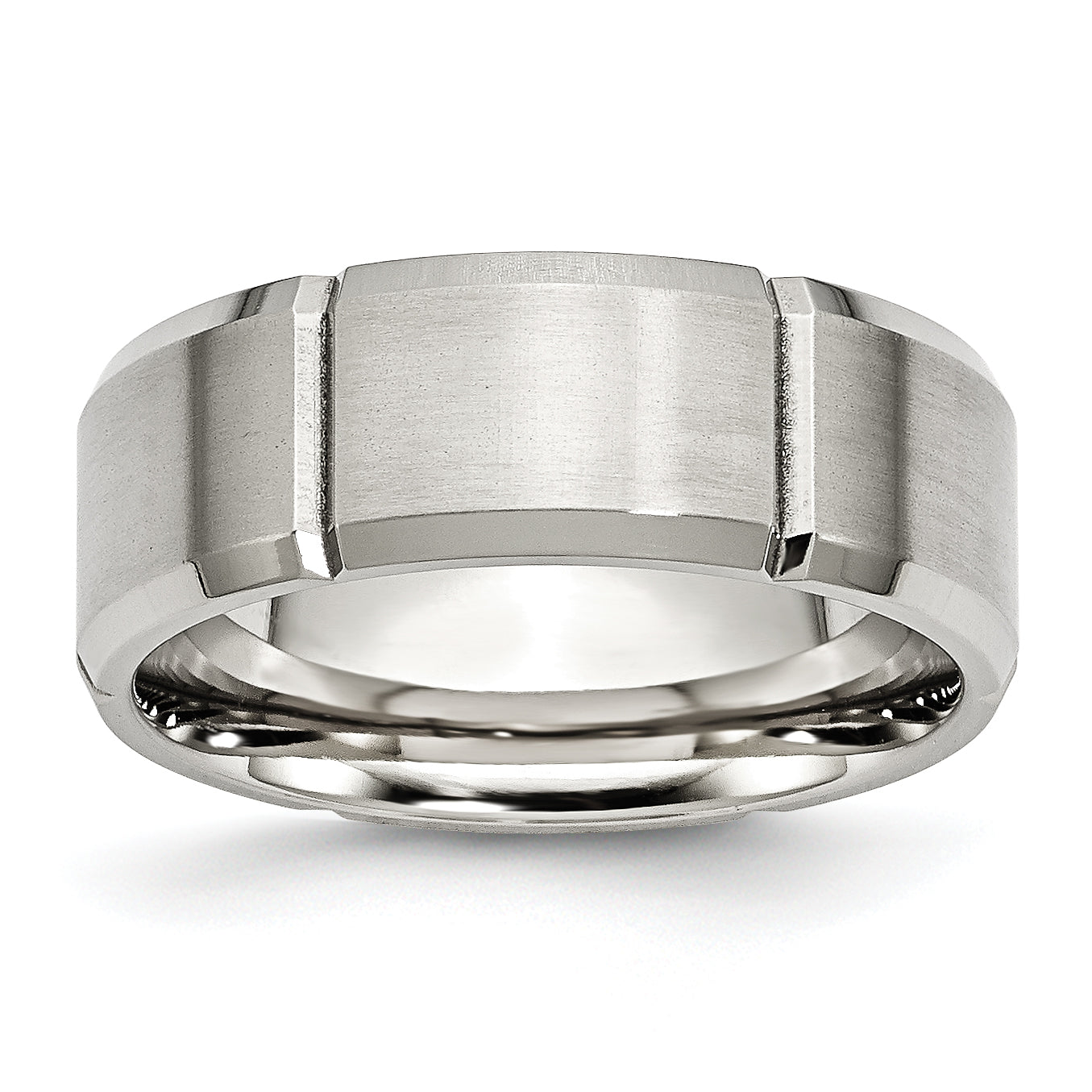 Stainless Steel Brushed and Polished Grooved 8mm Beveled Edge Band Main image