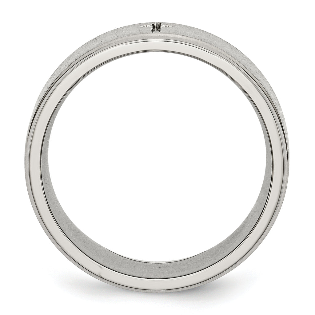 StainleSterling Silver Steel Brushed and Polished CroSterling Silver 8mm Ridged Edge Band