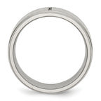 StainleSterling Silver Steel Brushed and Polished CroSterling Silver 8mm Ridged Edge Band
