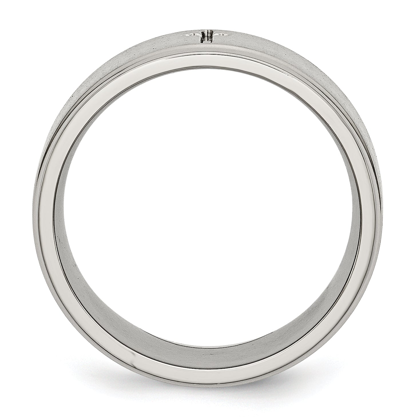 StainleSterling Silver Steel Brushed and Polished CroSterling Silver 8mm Ridged Edge Band