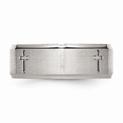 Sophia Jewelers Stainless Steel Ridged Edge Engravable Wedding Band