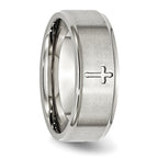 StainleSterling Silver Steel Brushed and Polished CroSterling Silver 8mm Ridged Edge Band