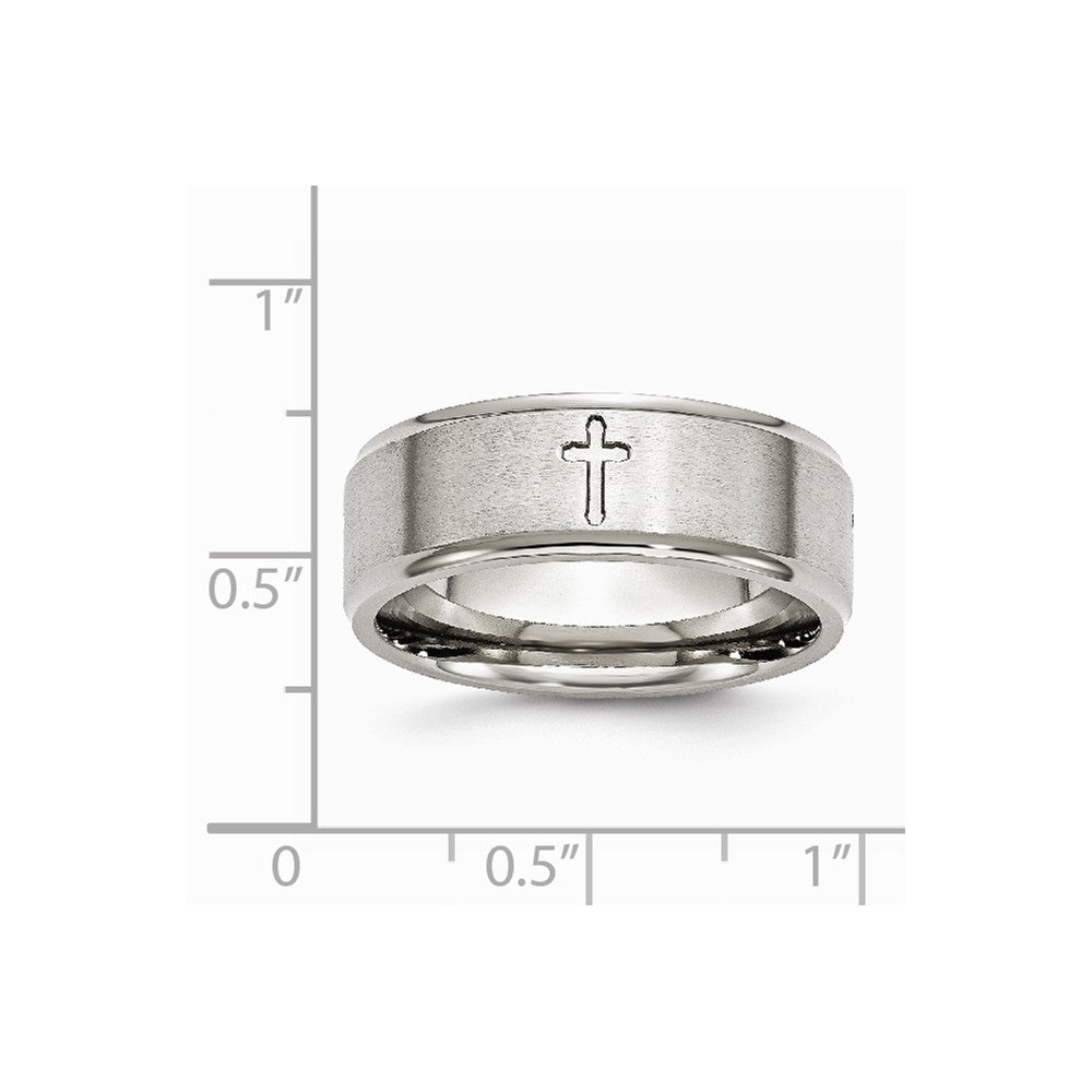 Stainless Steel Ridged Edge Cross 8mm Brushed and Polished Band