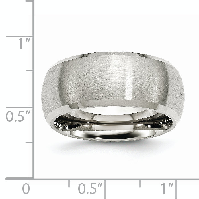 StainleSterling Silver Steel Brushed and Polished 10mm Beveled Edge Band