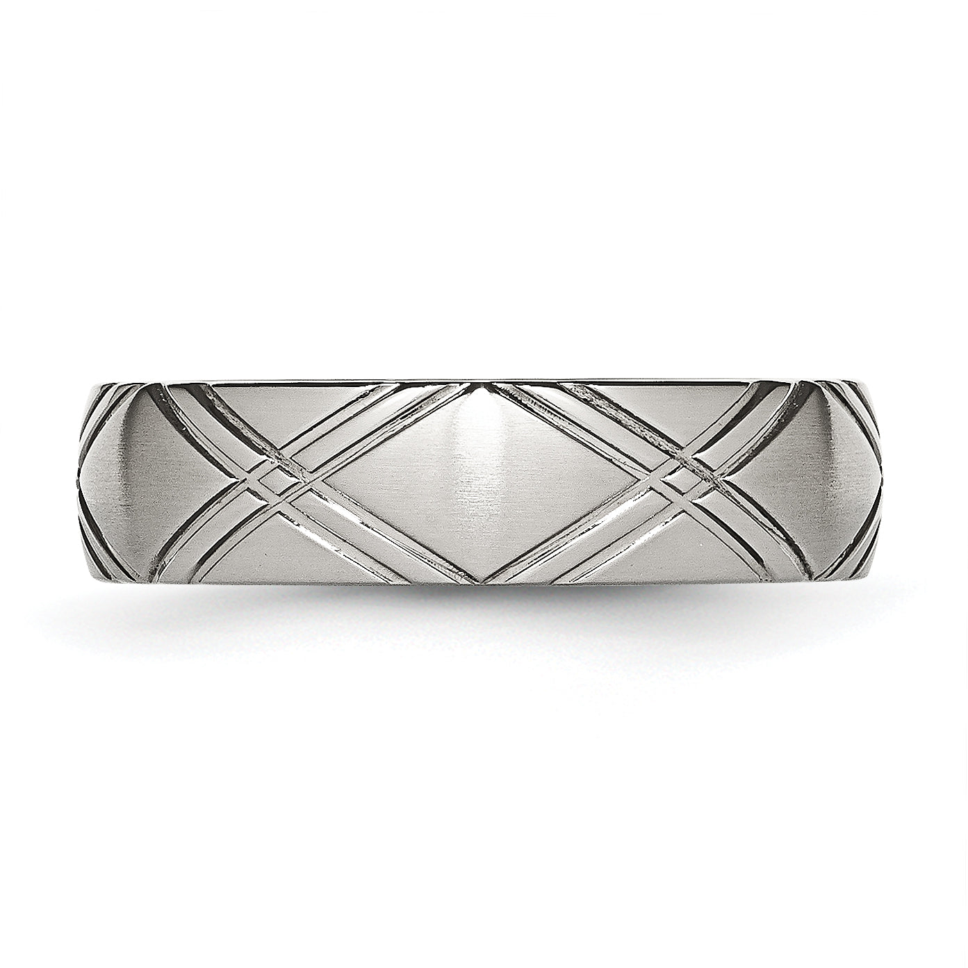 Stainless Steel Brushed and Polished Criss Cross Design 6mm Band