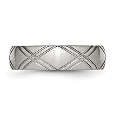 StainleSterling Silver Steel Brushed and Polished CriSterling Silver CroSterling Silver Design 6mm Band