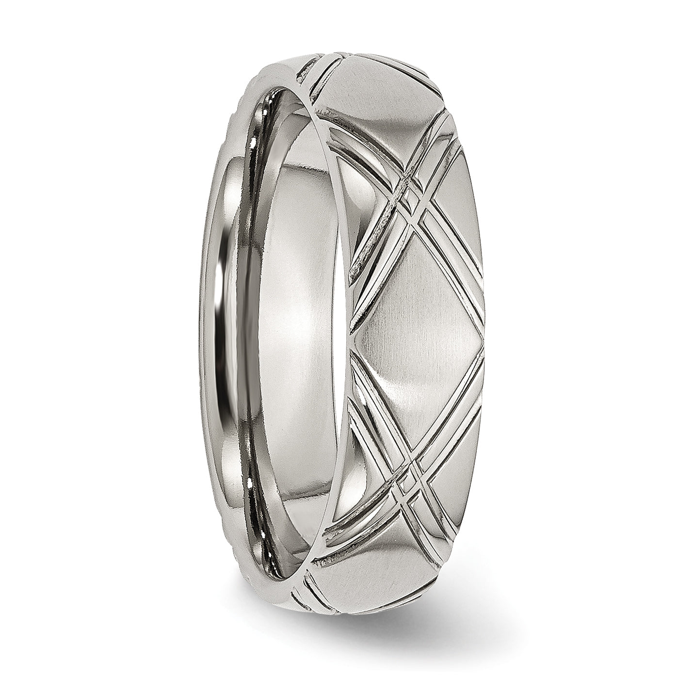 StainleSterling Silver Steel Brushed and Polished CriSterling Silver CroSterling Silver Design 6mm Band