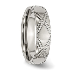 Stainless Steel Brushed and Polished Criss Cross Design 6mm Band