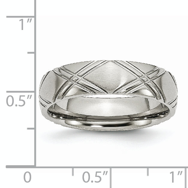 Stainless Steel Brushed and Polished Criss Cross Design 6mm Band