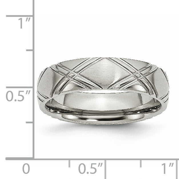 StainleSterling Silver Steel Brushed and Polished CriSterling Silver CroSterling Silver Design 6mm Band