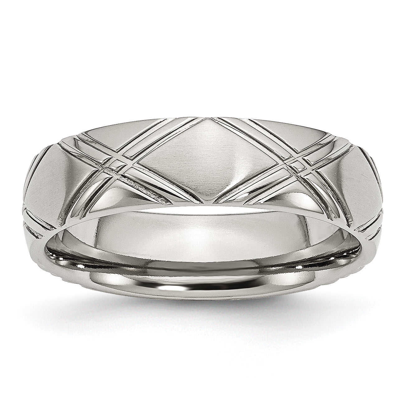 Stainless Steel Brushed and Polished Criss Cross Design 6mm Band Main image