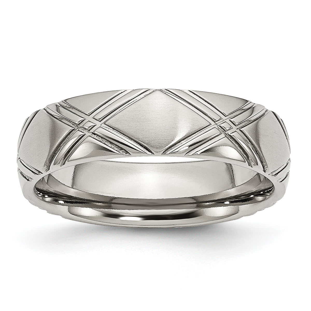 Stainless Steel Brushed and Polished Criss Cross Design 6mm Band