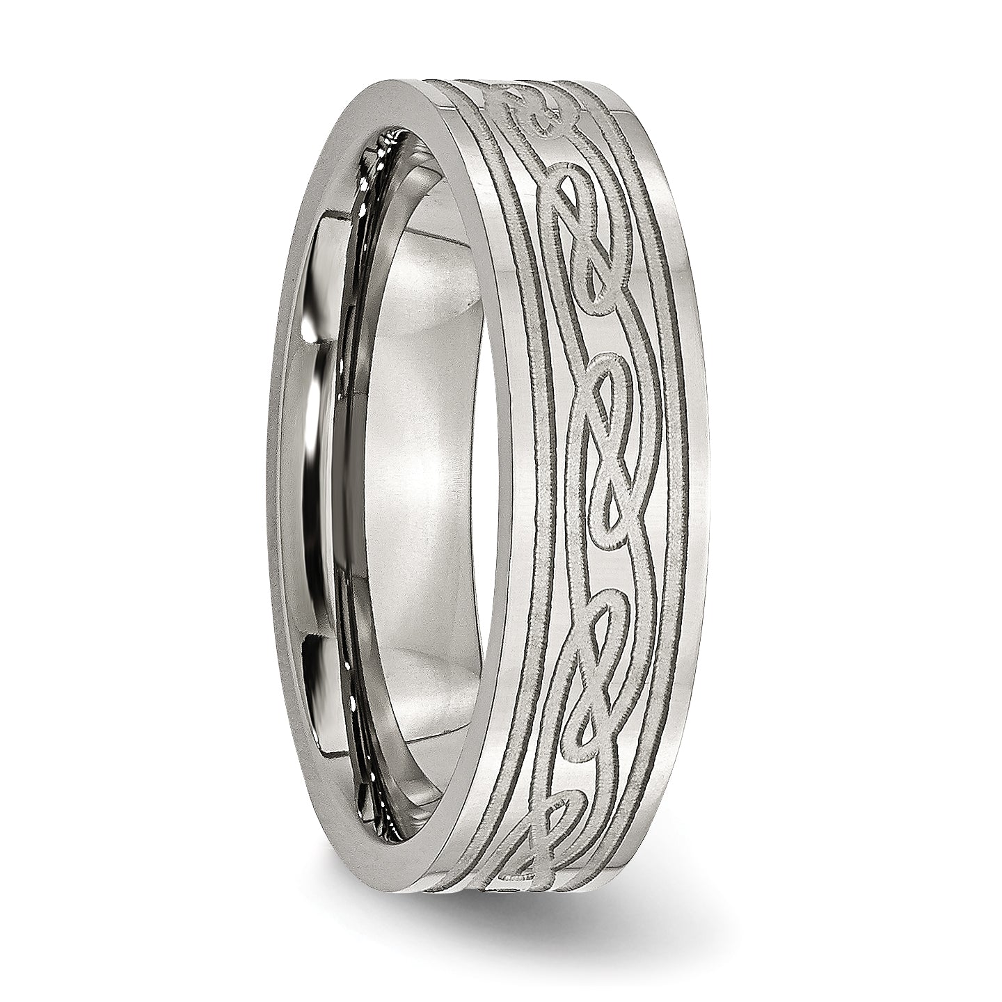 Stainless Steel Brushed Celtic Laser Etched 6mm Flat Band