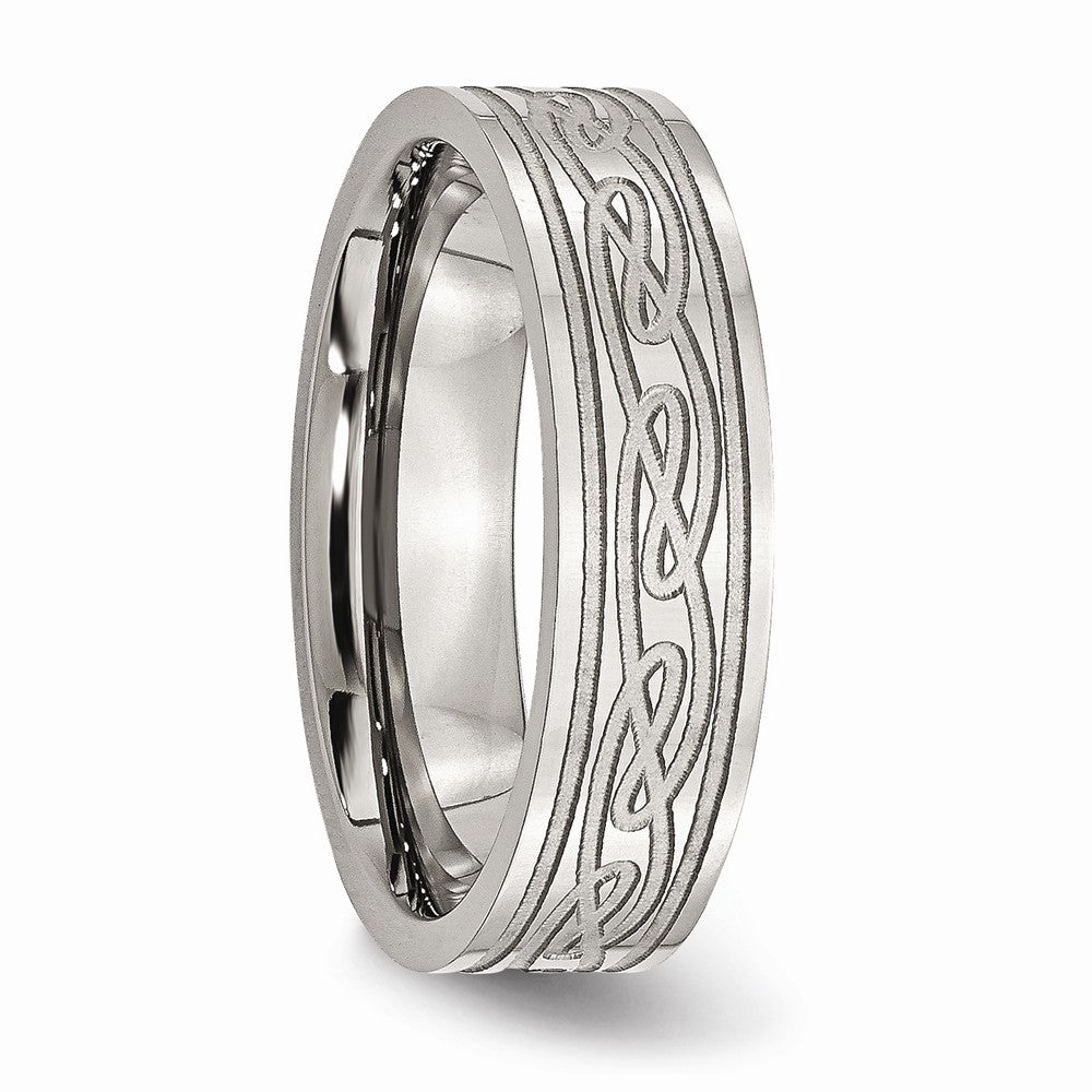 Stainless Steel Flat Laser Etched Celtic Knot 6mm Polished Band