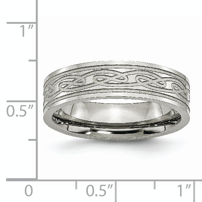 Stainless Steel Brushed Celtic Laser Etched 6mm Flat Band