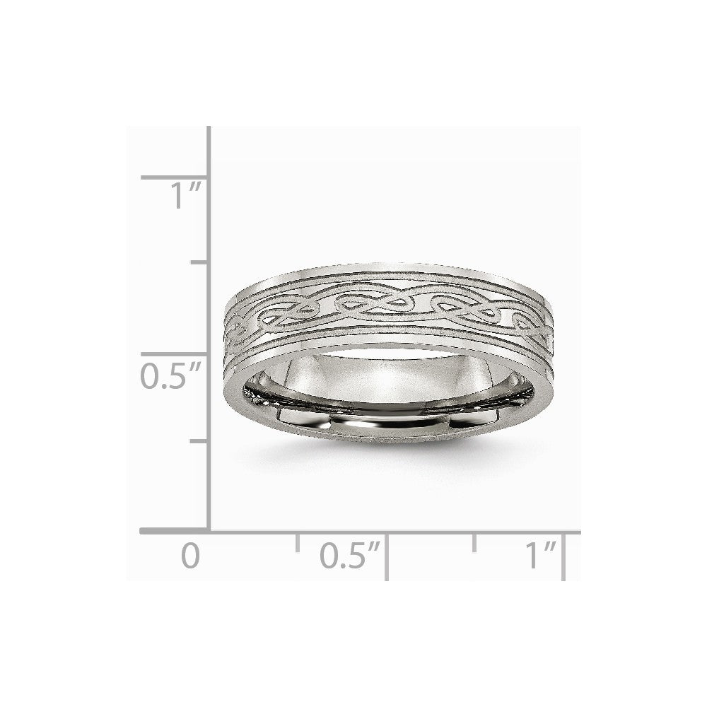 Stainless Steel Flat Laser Etched Celtic Knot 6mm Polished Band