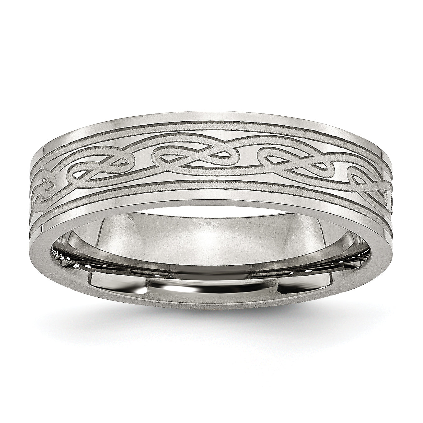 Stainless Steel Brushed Celtic Laser Etched 6mm Flat Band Main image