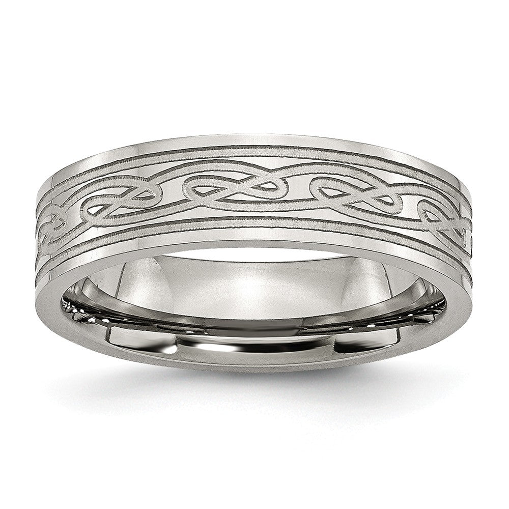 Stainless Steel Flat Laser Etched Celtic Knot 6mm Polished Band