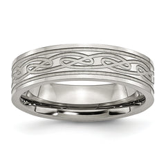 Stainless Steel Brushed Celtic Laser Etched 6mm Flat Band