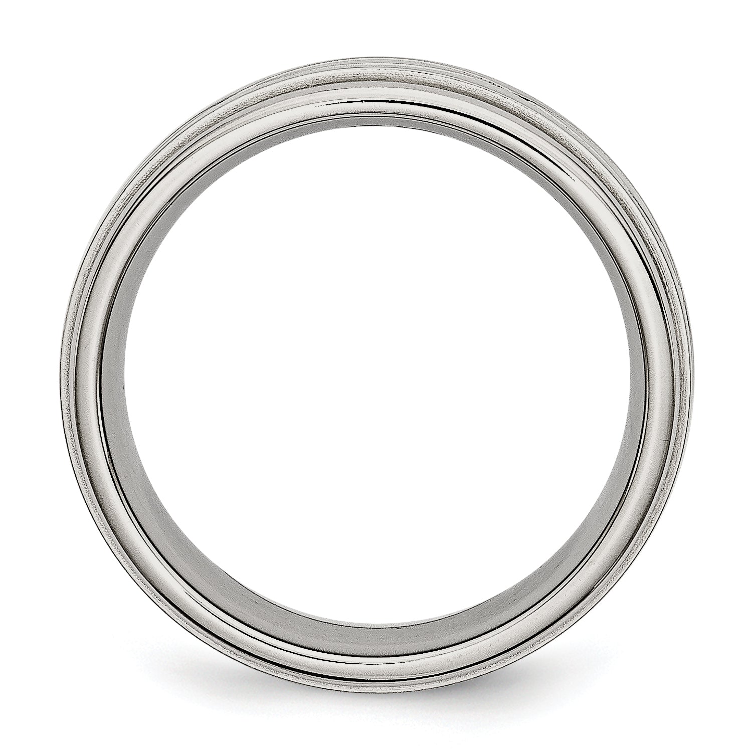 Stainless Steel Brushed and Polished Criss-cross Design 7mm Ridged Edge Band