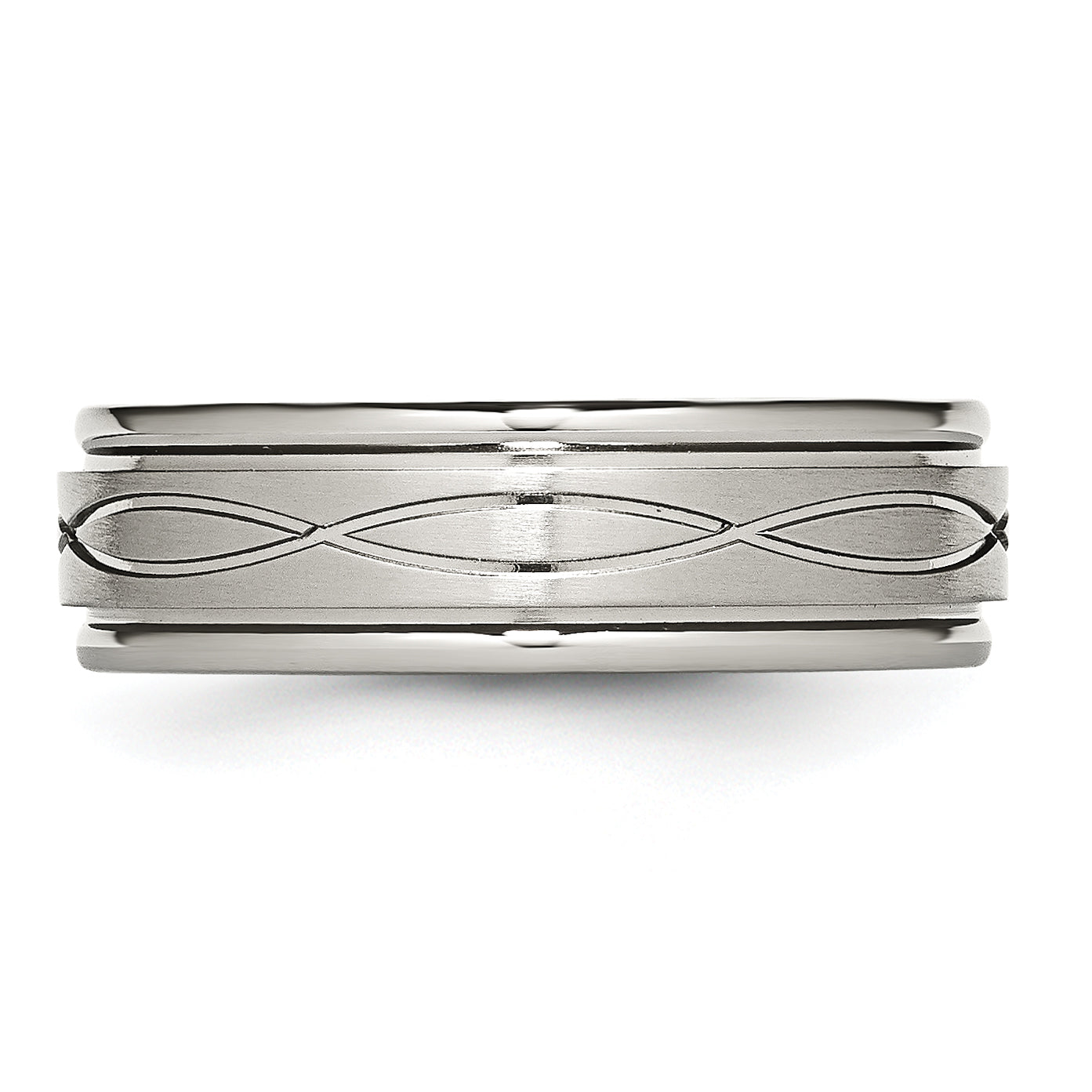 Stainless Steel Brushed and Polished Criss-cross Design 7mm Ridged Edge Band