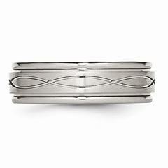 Sophia Jewelers Stainless Steel Engravable Wedding Band with Criss-Cross Design