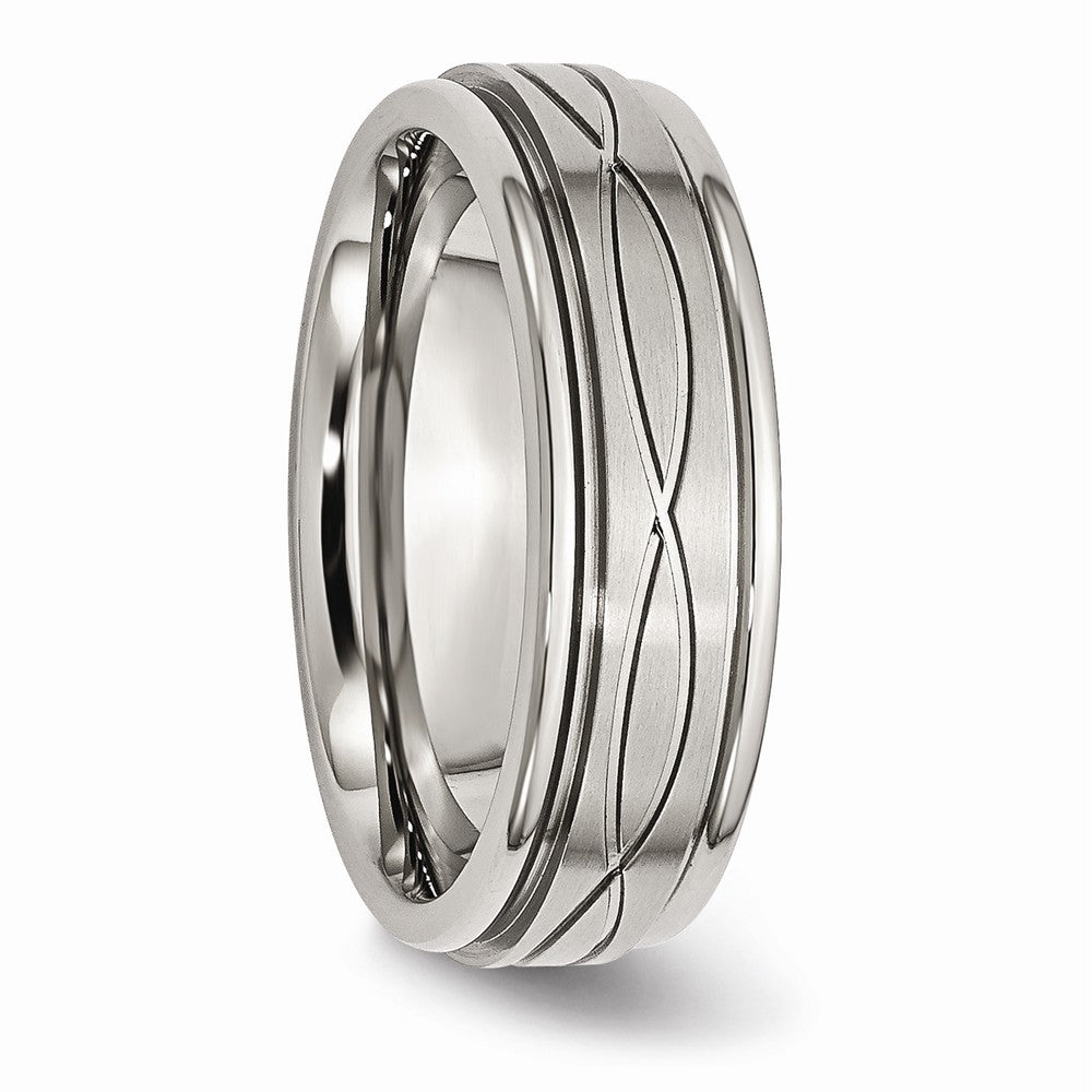 Sophia Jewelers Stainless Steel Engravable Wedding Band with Criss-Cross Design