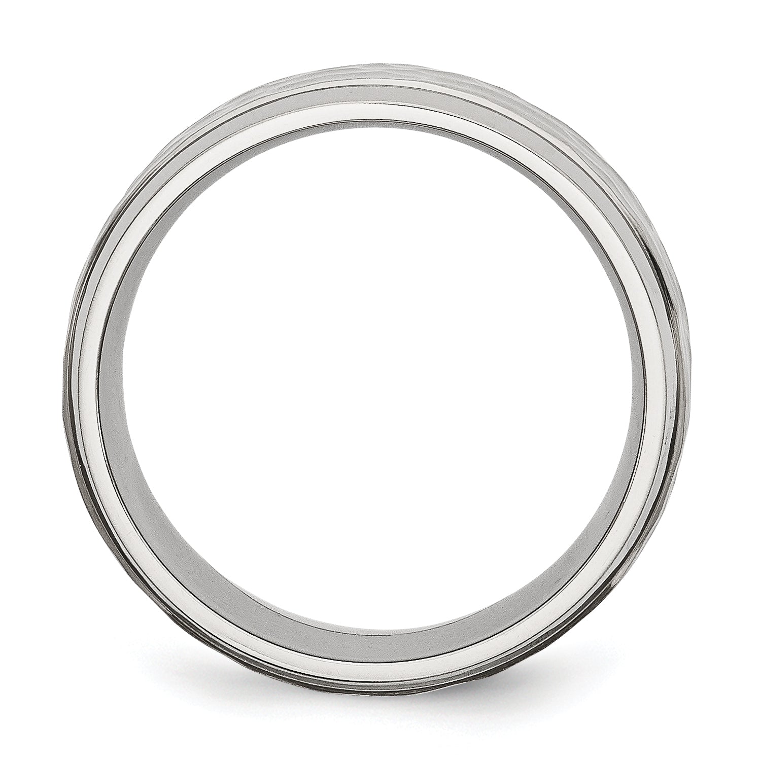 Stainless Steel Brushed Polished and Hammered 8mm Beveled Edge Band