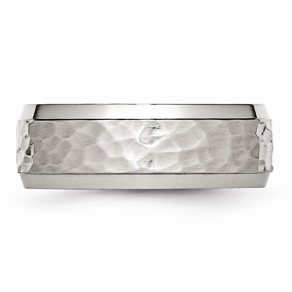 Sophia Jewelers Stainless Steel Wedding Band with Engravable Hammered Polished Finish - 8