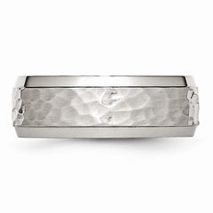 Sophia Jewelers Stainless Steel Wedding Band with Engravable Hammered Polished Finish - 8