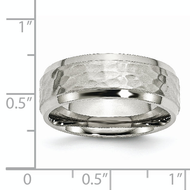 Stainless Steel Brushed Polished and Hammered 8mm Beveled Edge Band