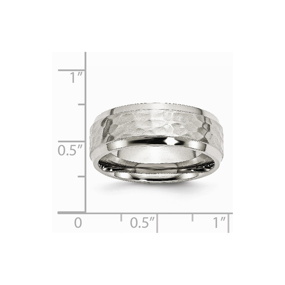 Stainless Steel Beveled Edge 8mm Hammered and Polished Band