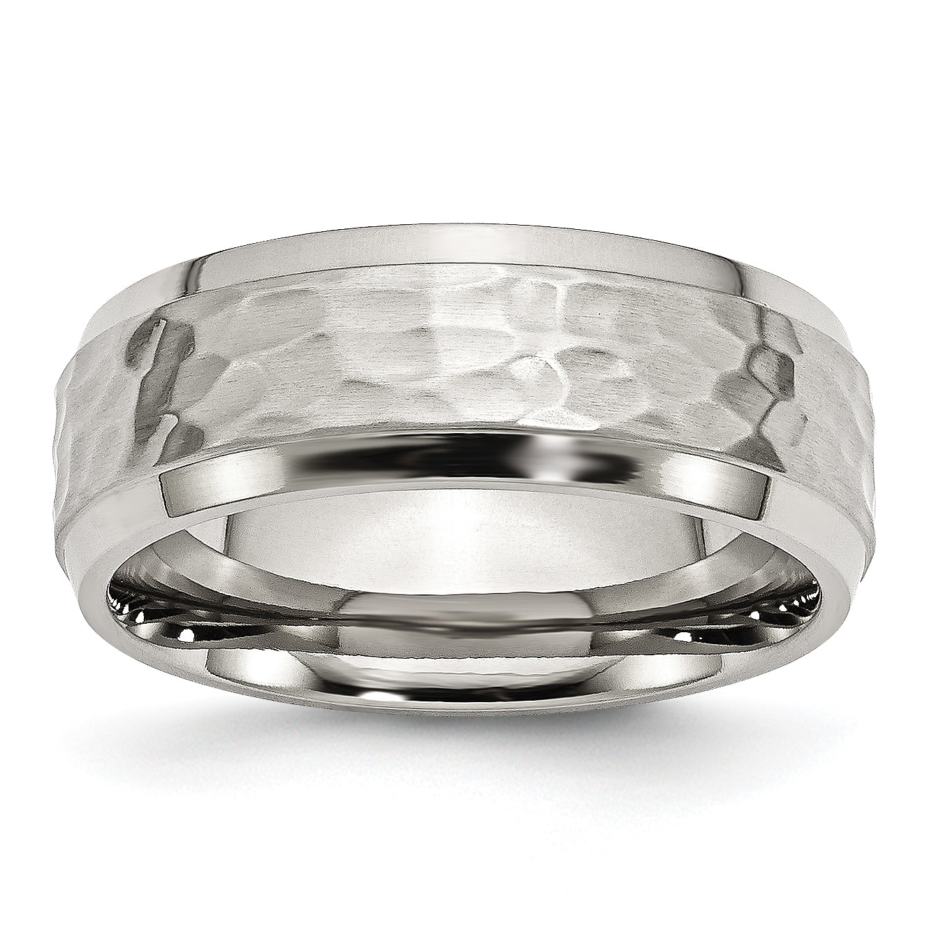 Stainless Steel Brushed Polished and Hammered 8mm Beveled Edge Band