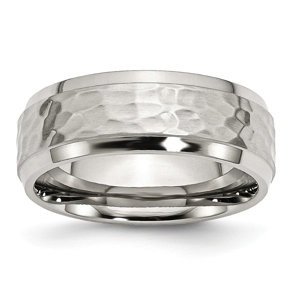 Sophia Jewelers Stainless Steel Wedding Band with Engravable Hammered Polished Finish - 8